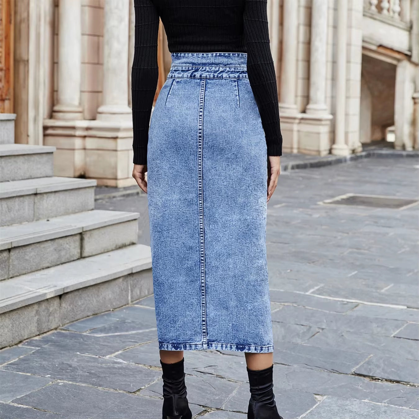 Vintage Chic Skirts for Women Elegant Office Lady Long Skirt Fashion Slit Straight Design High Waist Denim Skirt