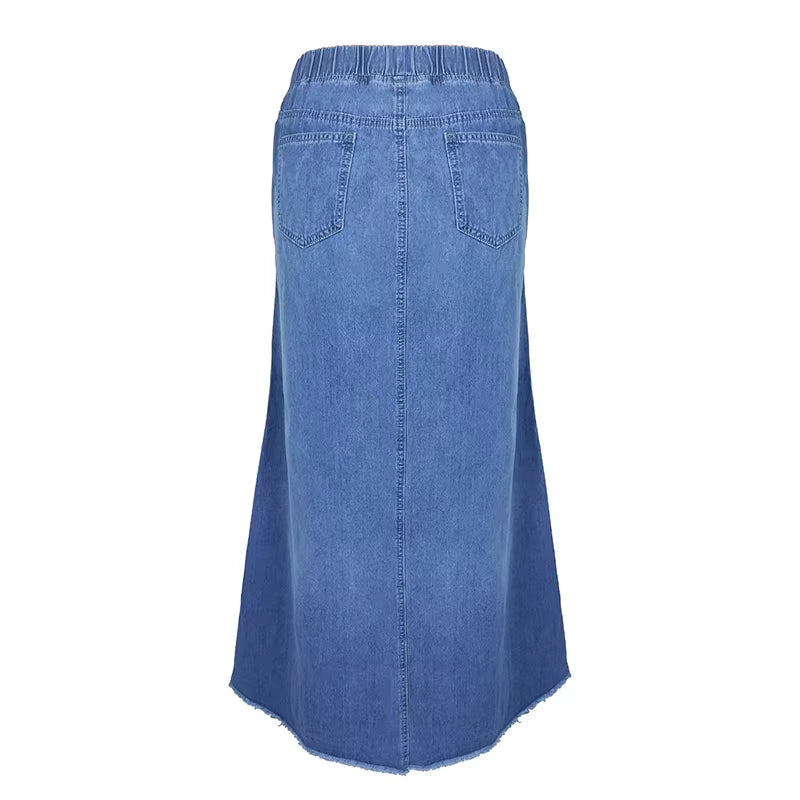 Oversize Fashion Street Skirt 2022 Summer a Line Denim Skirt Women Autumn Sun Skirt Casual Solid High Waist Women'S Long Skirt