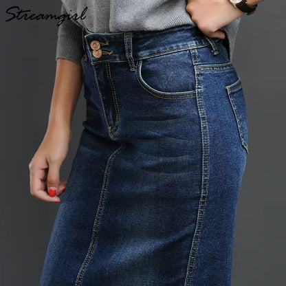 Women Denim Skirt Long Saia Jeans Women'S Skirt Denim Skirts for Women Summer Vintage Black Long Skirts Female Saia