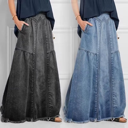 Oversize Fashion Street Skirt 2022 Summer a Line Denim Skirt Women Autumn Sun Skirt Casual Solid High Waist Women'S Long Skirt