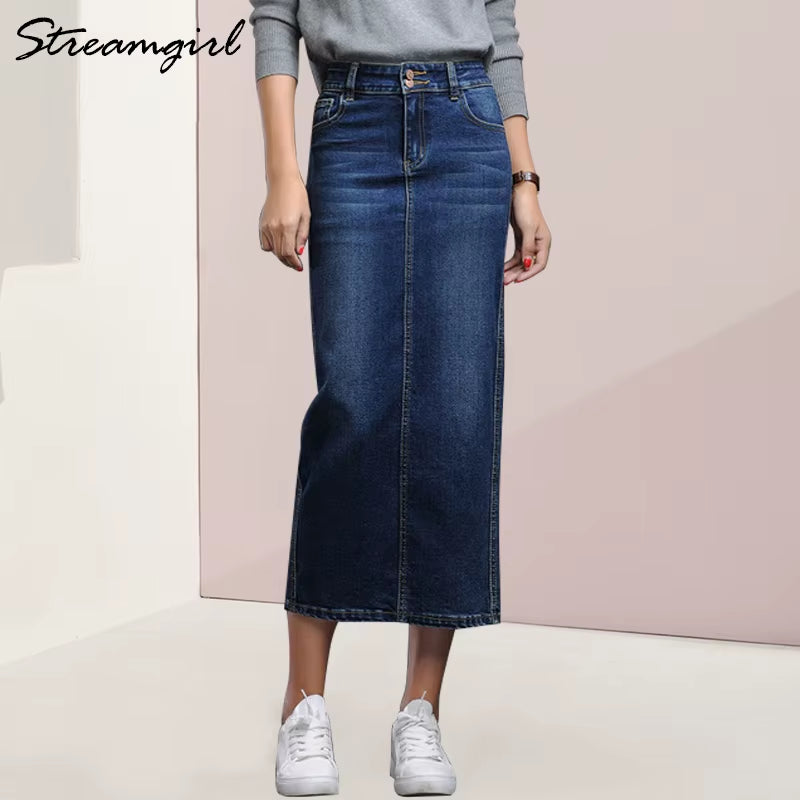 Women Denim Skirt Long Saia Jeans Women'S Skirt Denim Skirts for Women Summer Vintage Black Long Skirts Female Saia