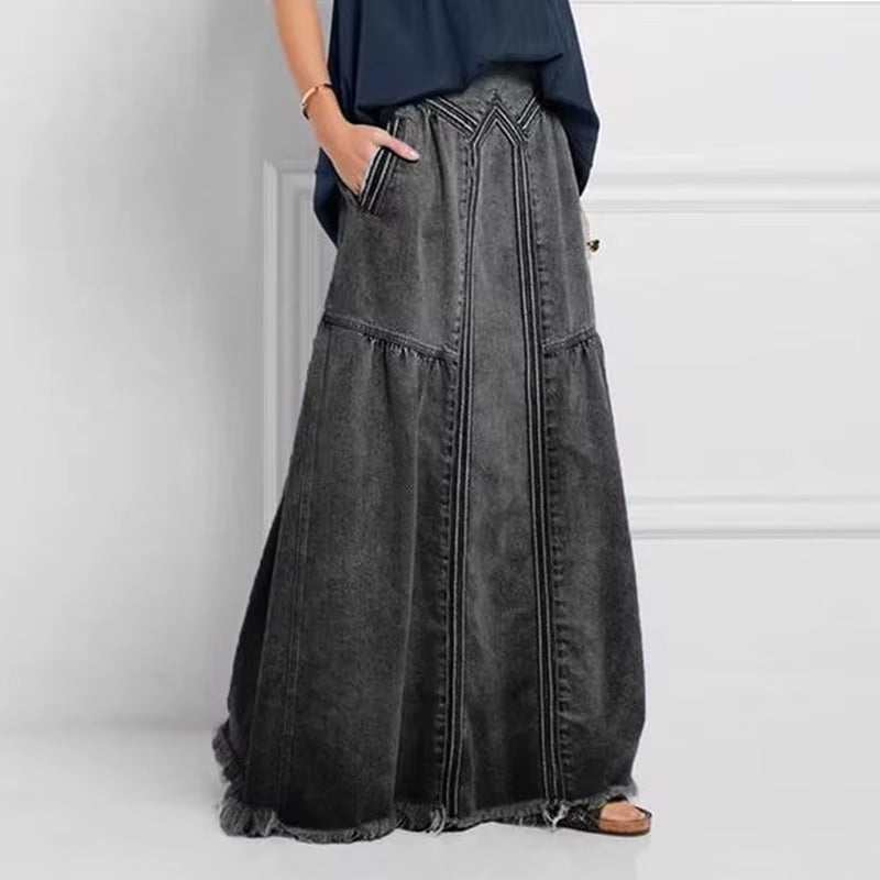 Oversize Fashion Street Skirt 2022 Summer a Line Denim Skirt Women Autumn Sun Skirt Casual Solid High Waist Women'S Long Skirt