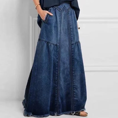 Oversize Fashion Street Skirt 2022 Summer a Line Denim Skirt Women Autumn Sun Skirt Casual Solid High Waist Women'S Long Skirt