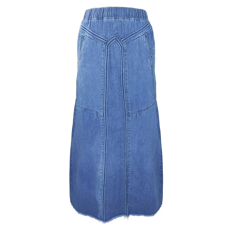 Oversize Fashion Street Skirt 2022 Summer a Line Denim Skirt Women Autumn Sun Skirt Casual Solid High Waist Women'S Long Skirt