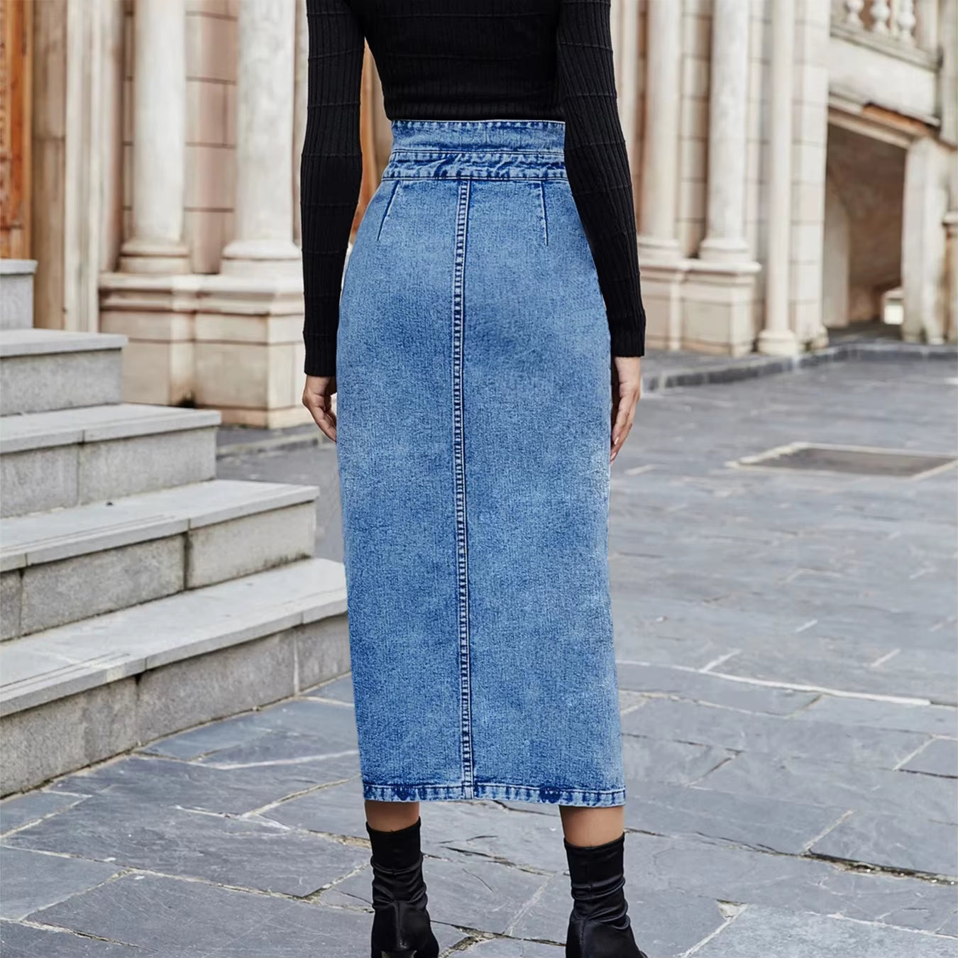 Vintage Chic Skirts for Women Elegant Office Lady Long Skirt Fashion Slit Straight Design High Waist Denim Skirt