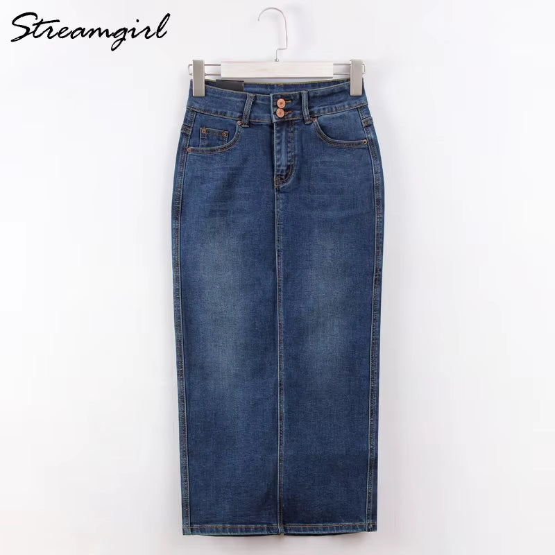 Women Denim Skirt Long Saia Jeans Women'S Skirt Denim Skirts for Women Summer Vintage Black Long Skirts Female Saia