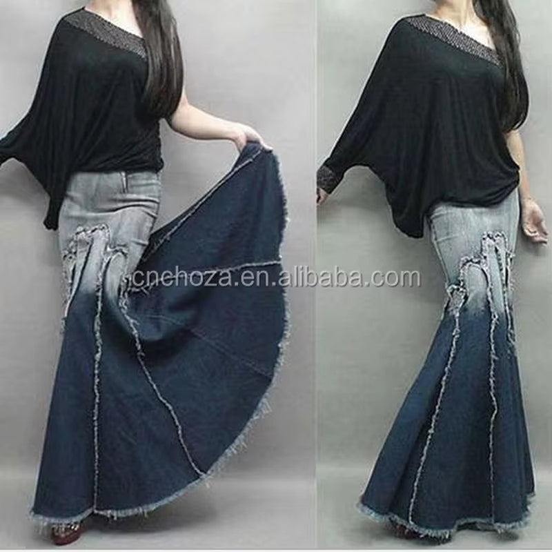 Fashion Wholesale Long Denim Skirts for Women - Style Z57451B