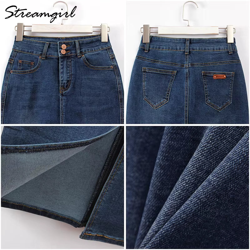 Women Denim Skirt Long Saia Jeans Women'S Skirt Denim Skirts for Women Summer Vintage Black Long Skirts Female Saia