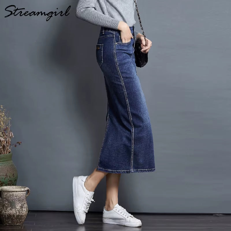 Women Denim Skirt Long Saia Jeans Women'S Skirt Denim Skirts for Women Summer Vintage Black Long Skirts Female Saia