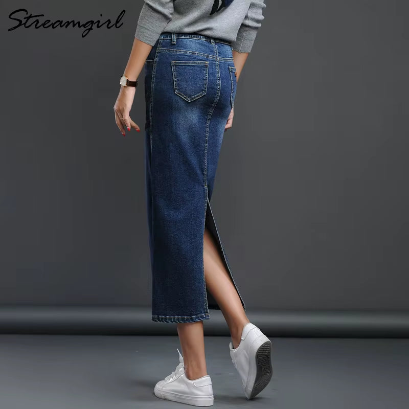 Women Denim Skirt Long Saia Jeans Women'S Skirt Denim Skirts for Women Summer Vintage Black Long Skirts Female Saia