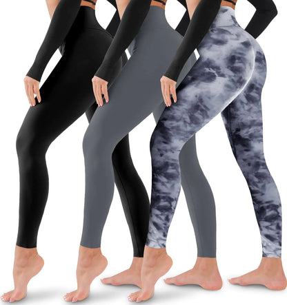 3 Pack Leggings for Women-No See-Through High Waisted Tummy Control Yoga Pants Workout Running Legging Assorted23 Large-X-Large