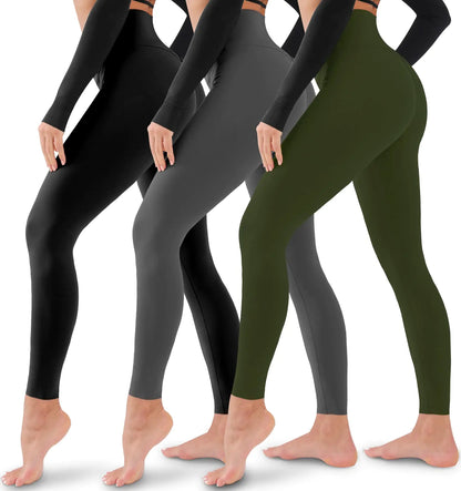 3 Pack Leggings for Women-No See-Through High Waisted Tummy Control Yoga Pants Workout Running Legging Assorted23 Large-X-Large